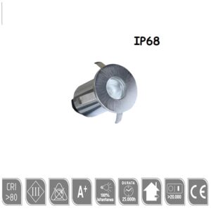 Faretto Incasso 3w Mini Spot Satinato Luce Natura 175 Lumen IP68